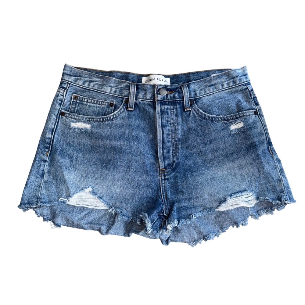 Denim Forum The Ex Boyfriend Short Women 28 Blue Excellent Distressed Cut Off